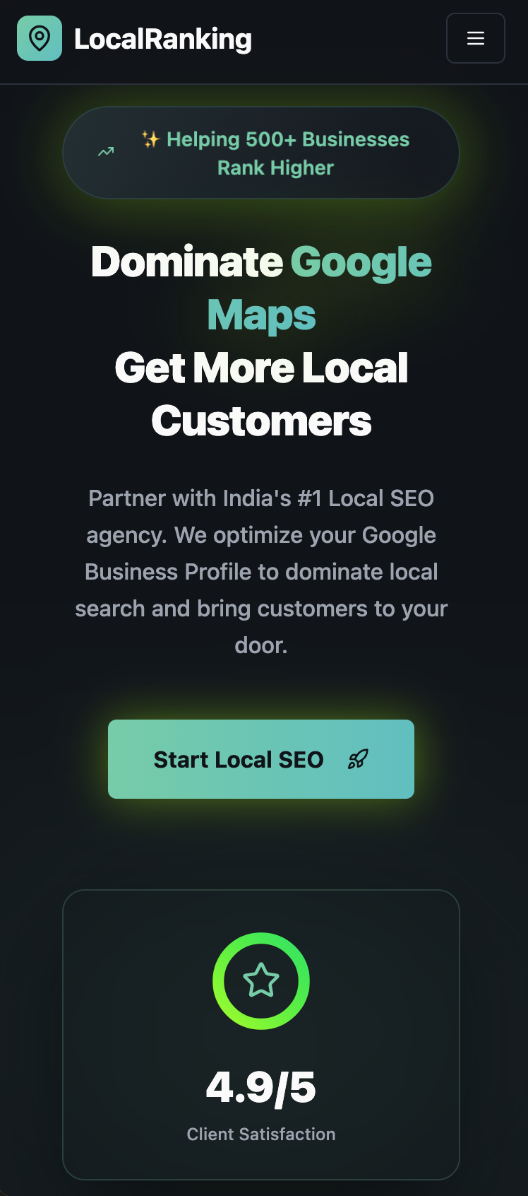 The same website design rendered on a mobile screen